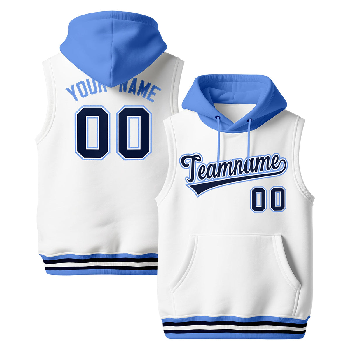 Custom White Powder Blue Navy sleeveless Classic style Hoodie| KXKSHOP