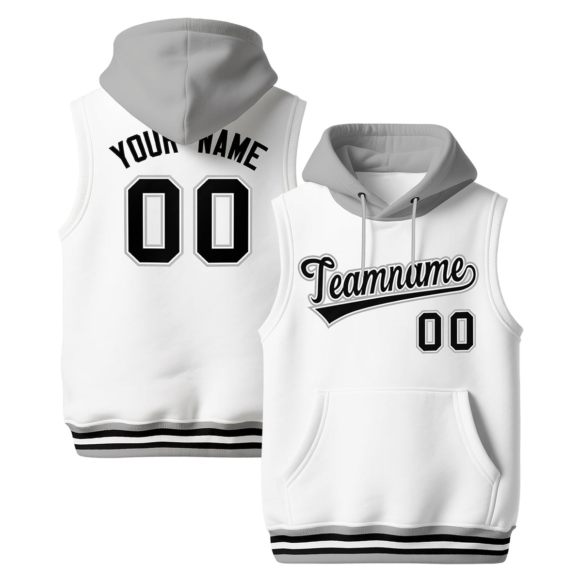Custom White Gray Black sleeveless Classic style Hoodie| KXKSHOP
