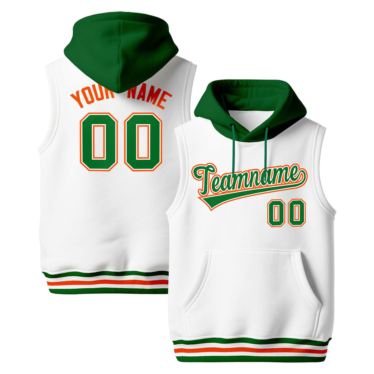 Custom White Kelly Green Orange sleeveless Classic style Hoodie| KXKSHOP