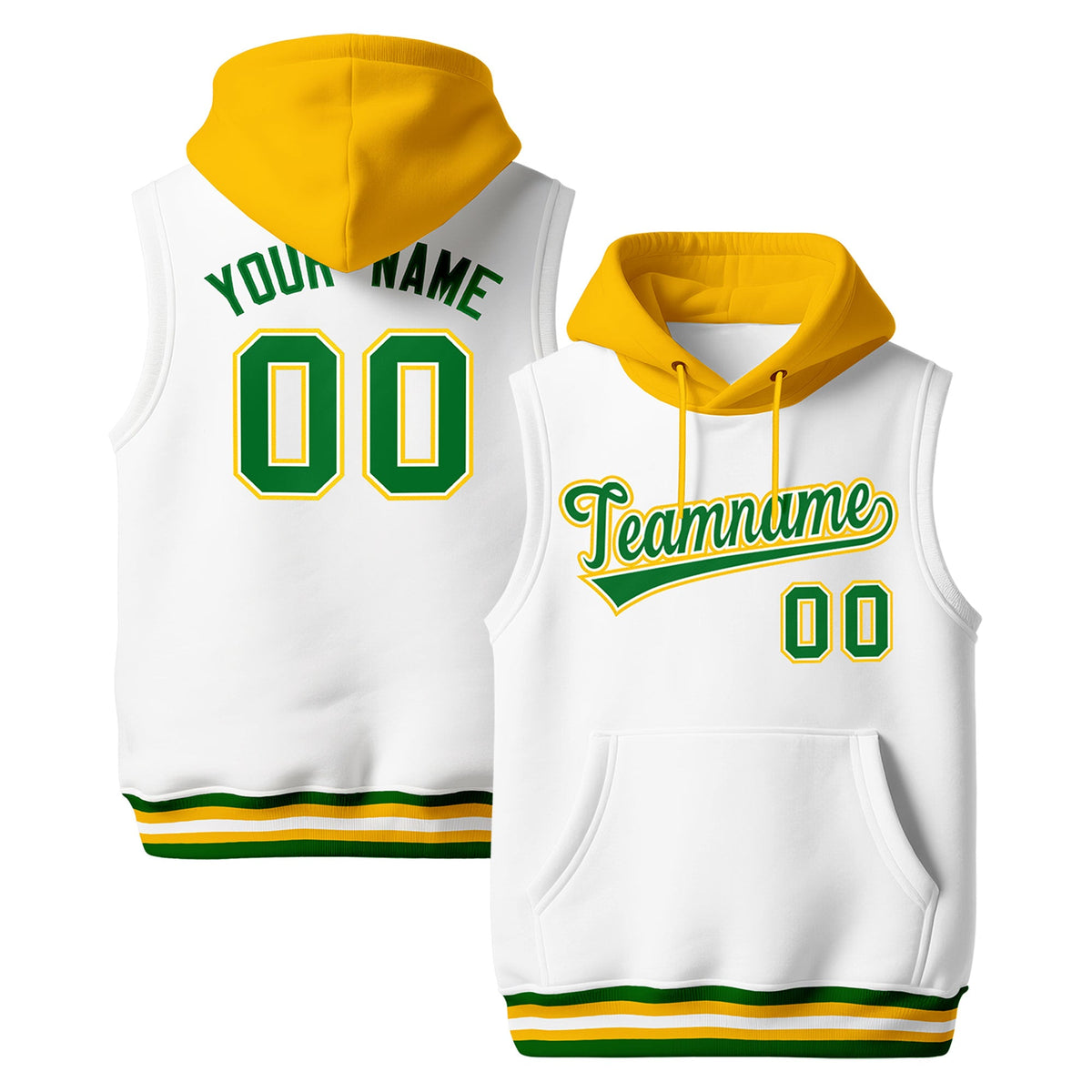 Custom White Gold Kelly Green sleeveless Classic style Hoodie| KXKSHOP