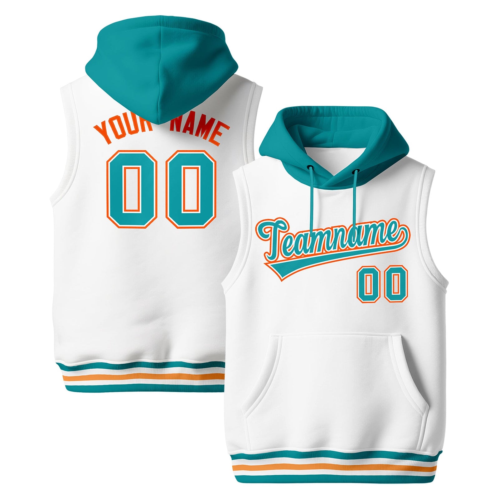 Custom White Aqua Gold Orange sleeveless Classic style Hoodie| KXKSHOP