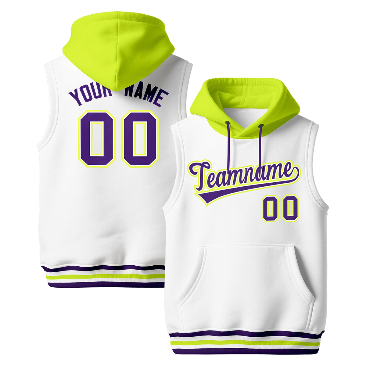 Custom White Fluorescent Green Purple sleeveless Classic style Hoodie| KXKSHOP
