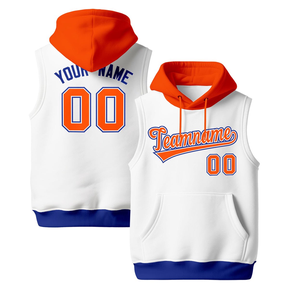 Custom White Orange Royal Blue sleeveless Classic style Hoodie| KXKSHOP