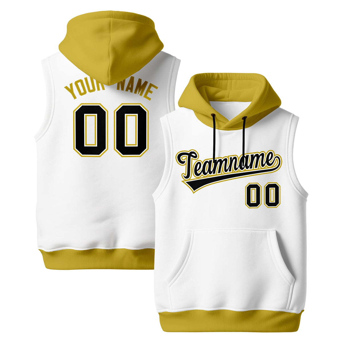 Custom White Old Gold Black sleeveless Classic style Hoodie| KXKSHOP
