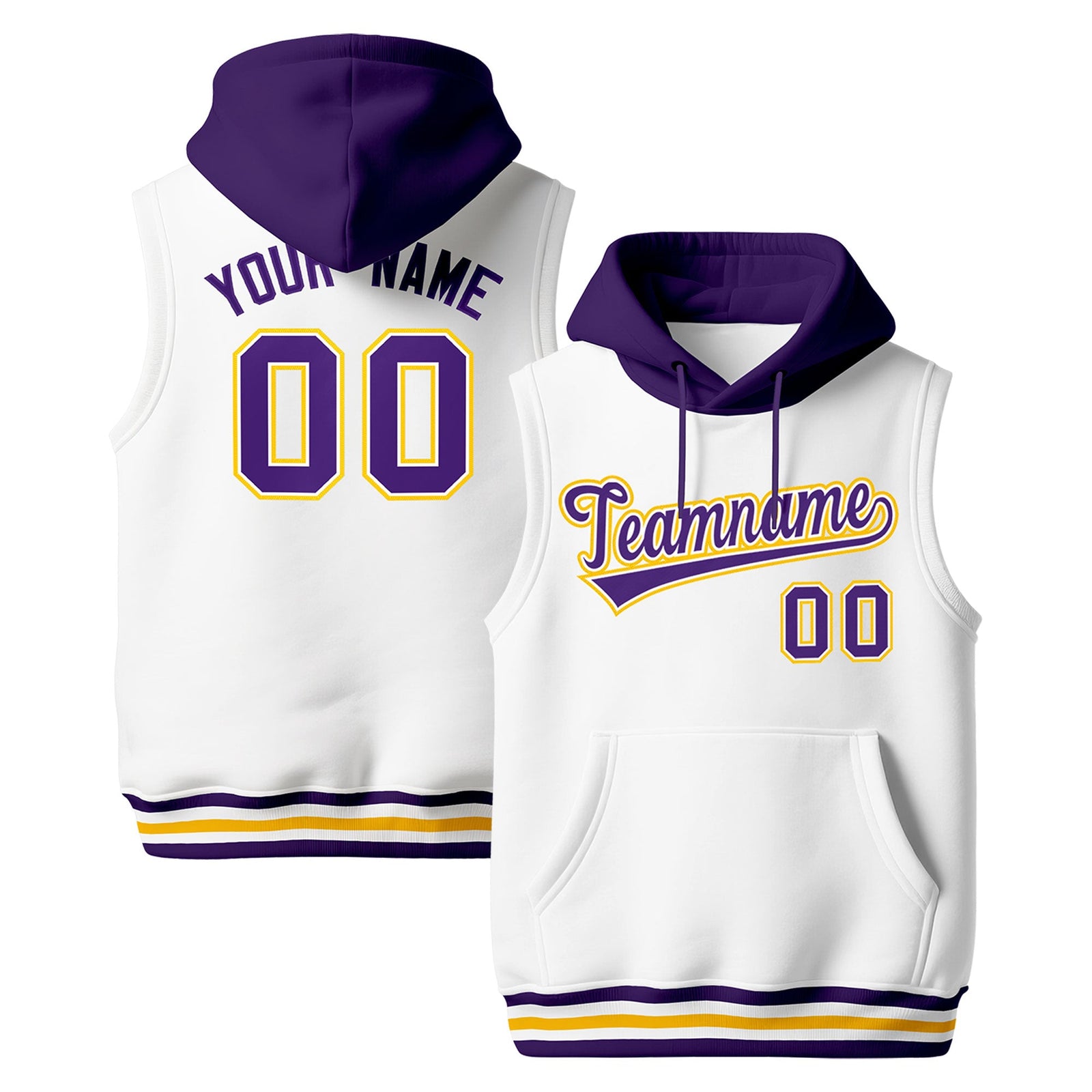 Custom White Purple Gold sleeveless Classic style Hoodie| KXKSHOP