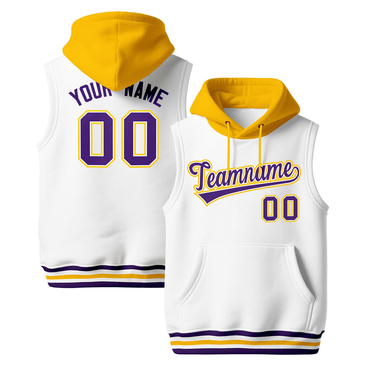 Custom White Gold Purple sleeveless Classic style Hoodie| KXKSHOP