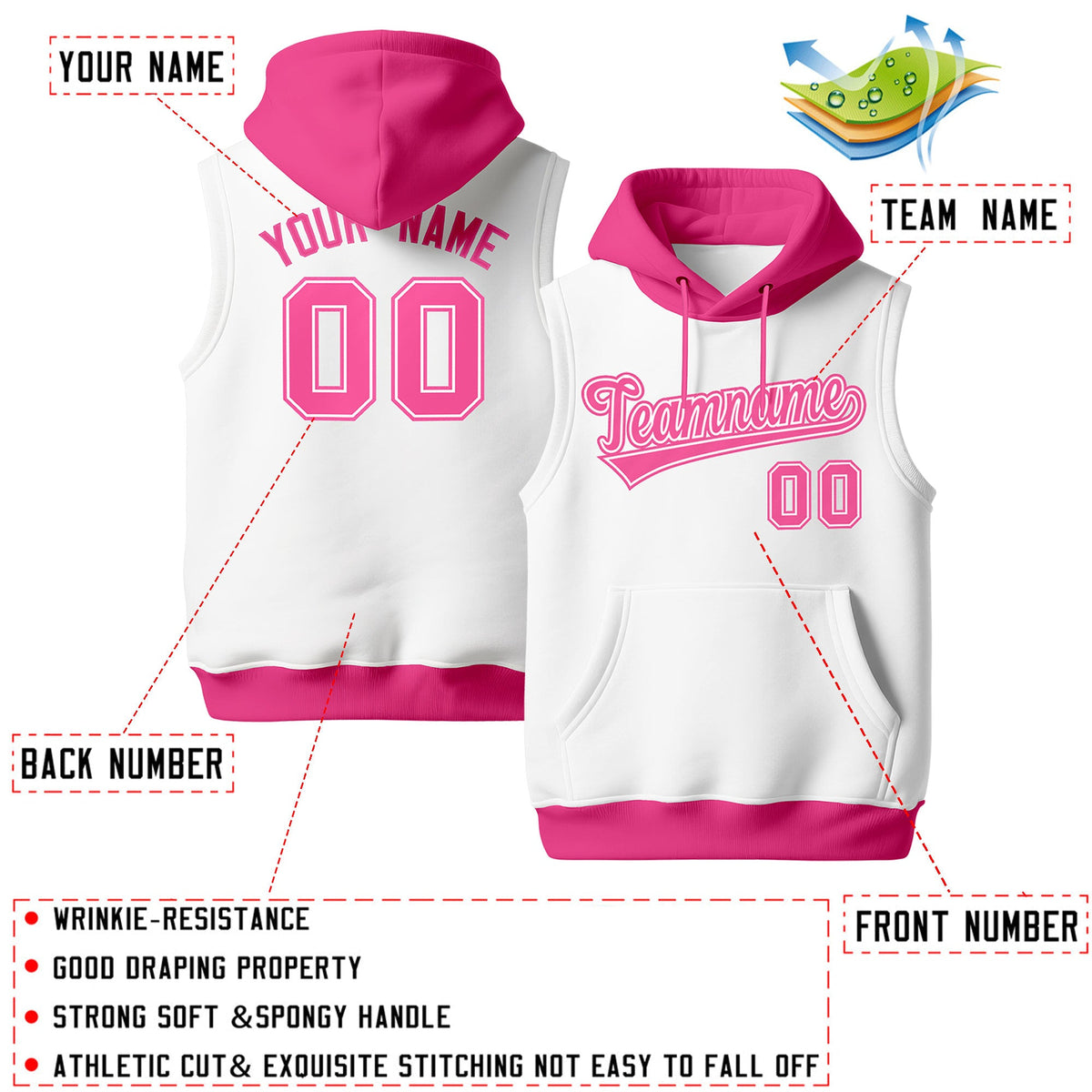 Custom White Pink sleeveless Classic style Hoodie| KXKSHOP
