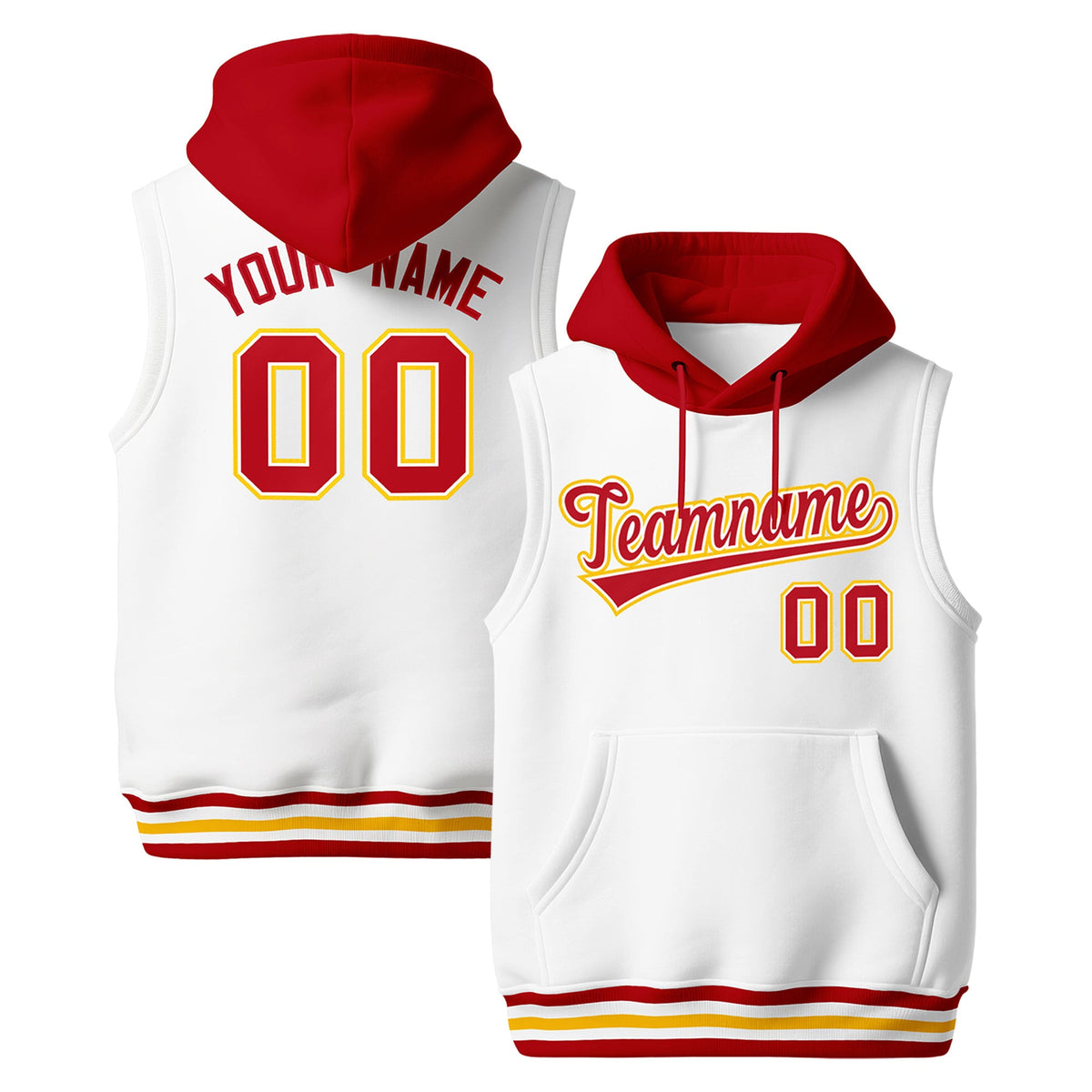 Custom White Red Gold sleeveless Classic style Hoodie| KXKSHOP