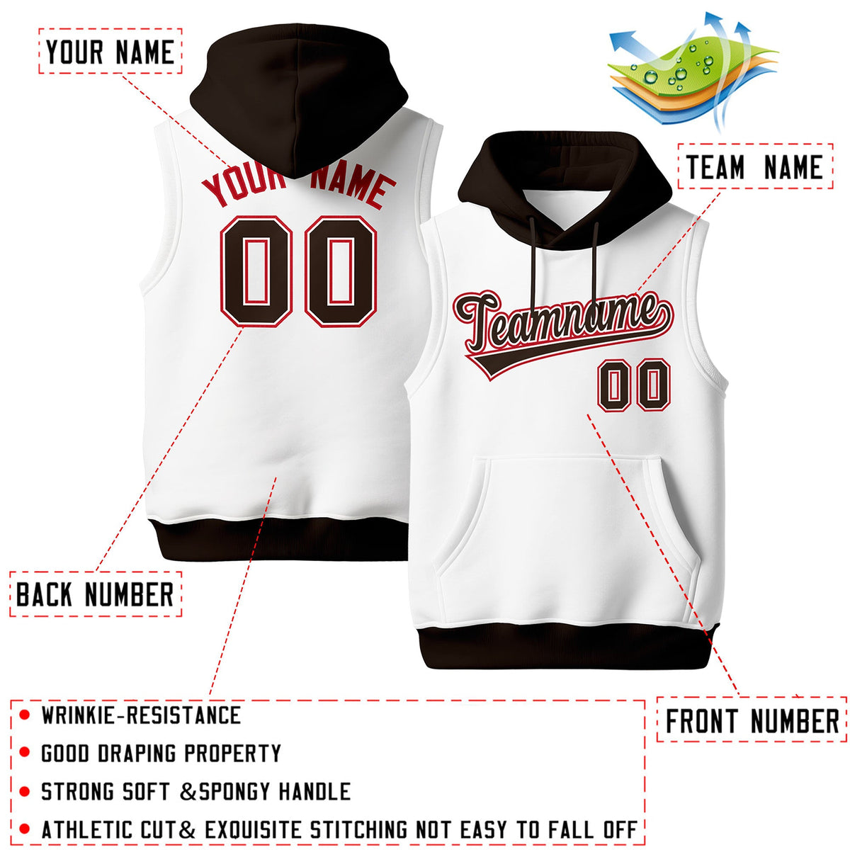 Custom White Brown Red sleeveless Classic style Hoodie| KXKSHOP