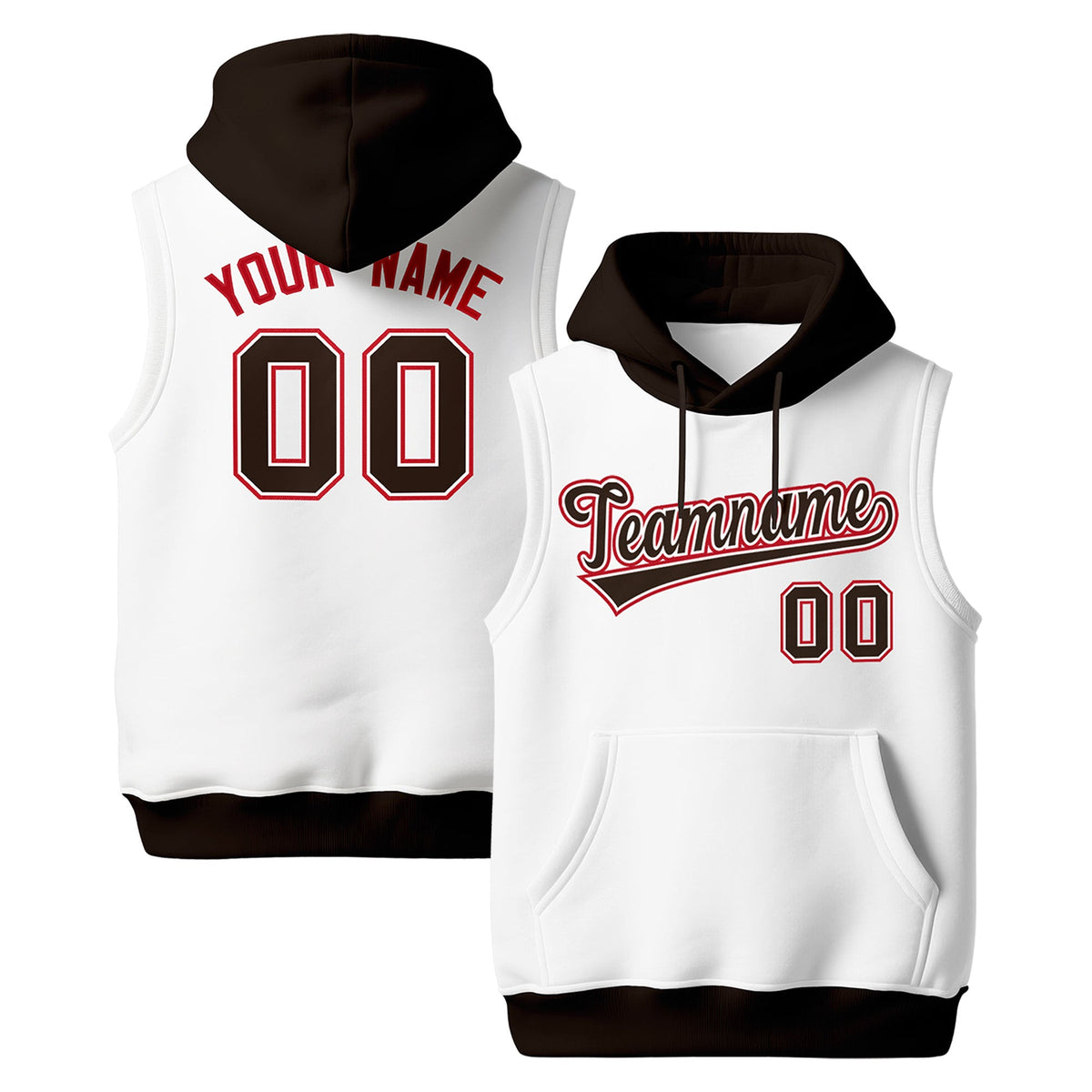 Custom White Brown Red sleeveless Classic style Hoodie| KXKSHOP
