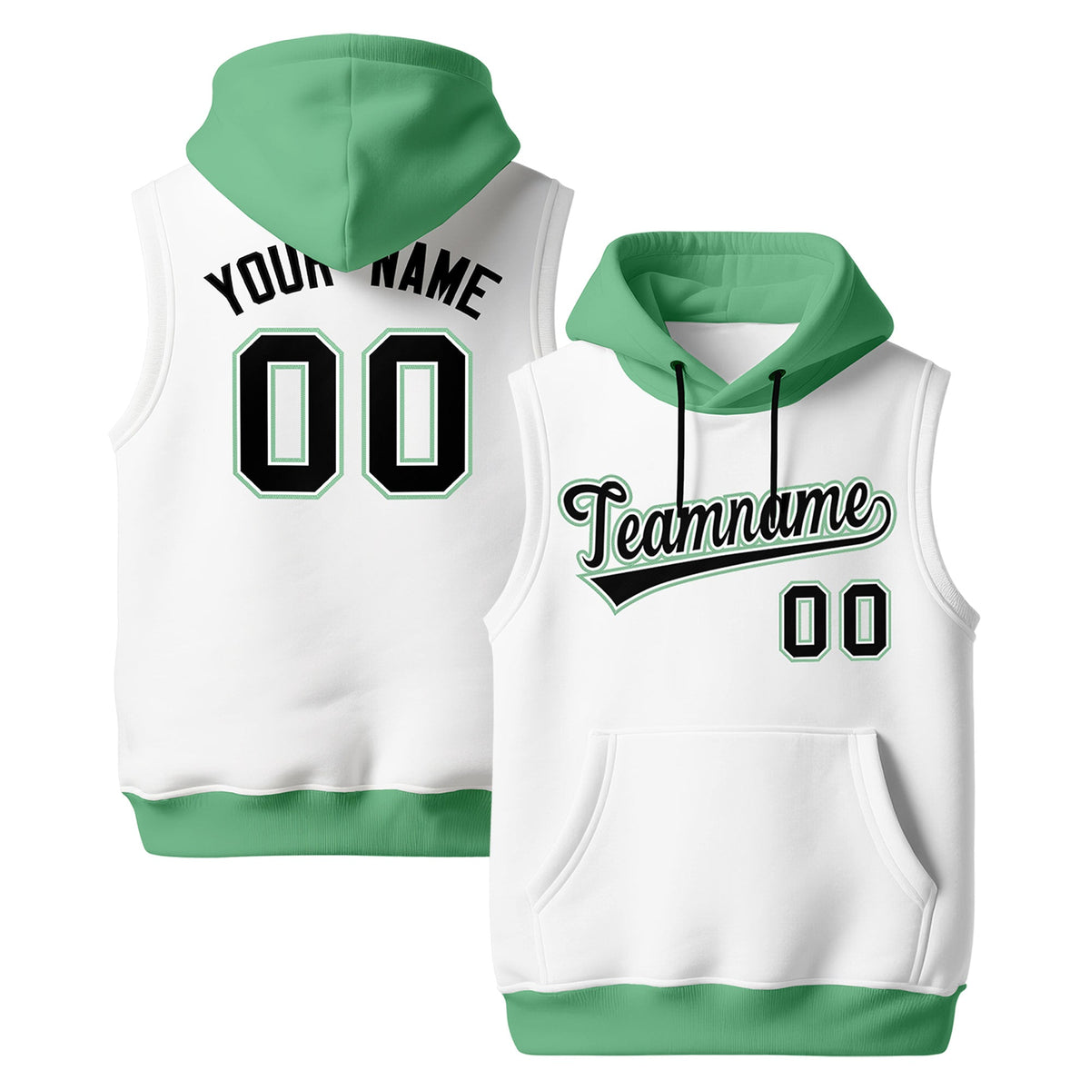 Custom White Green Black sleeveless Classic style Hoodie| KXKSHOP