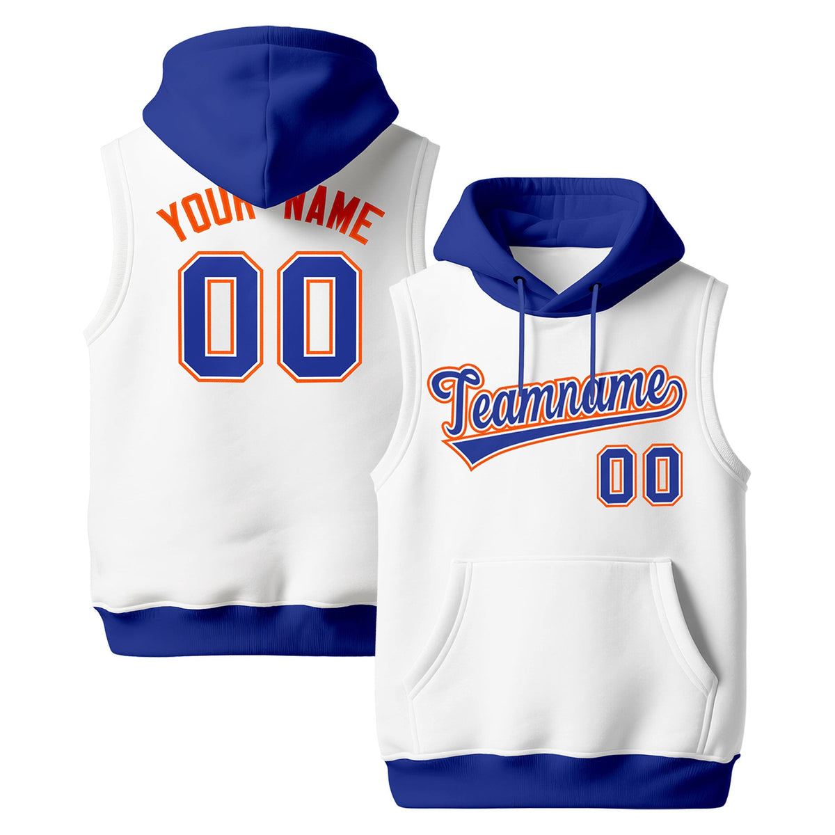 Custom White Royal Blue Orange sleeveless Classic style Hoodie| KXKSHOP