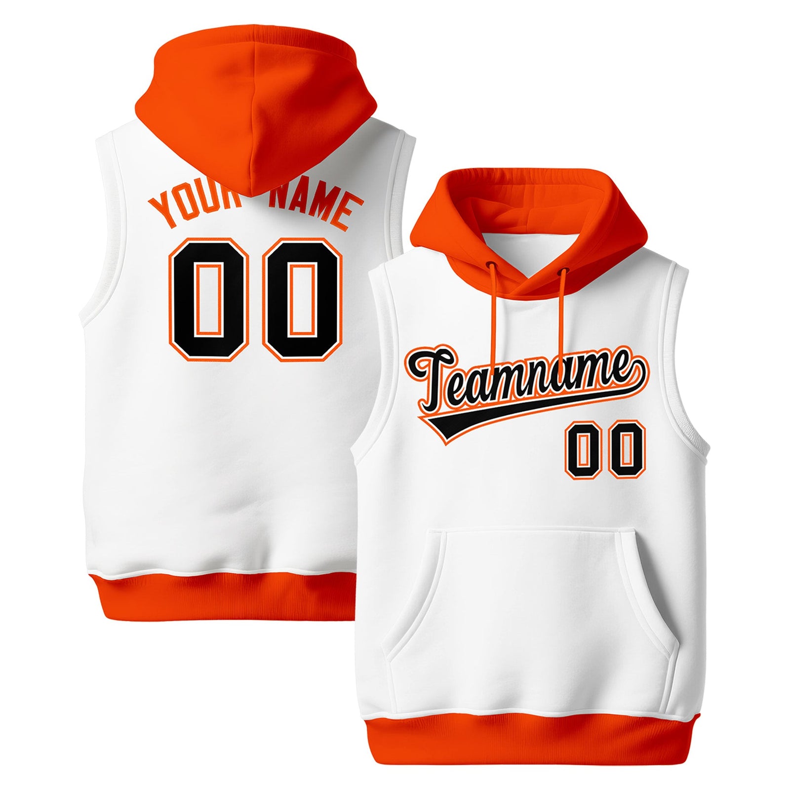 Custom White Orange Black sleeveless Classic style Hoodie| KXKSHOP