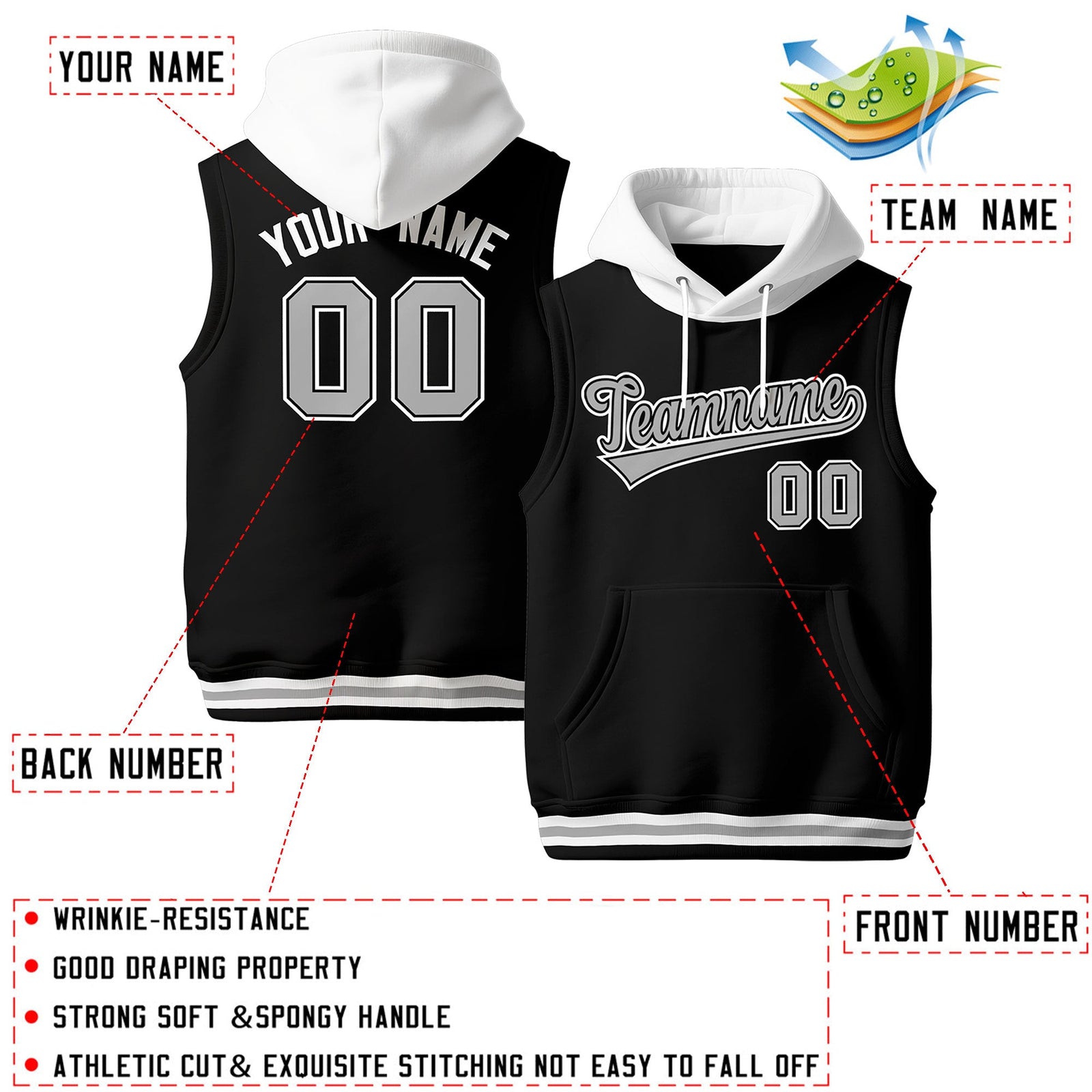 Custom Black White Gray sleeveless Classic style Hoodie| KXKSHOP
