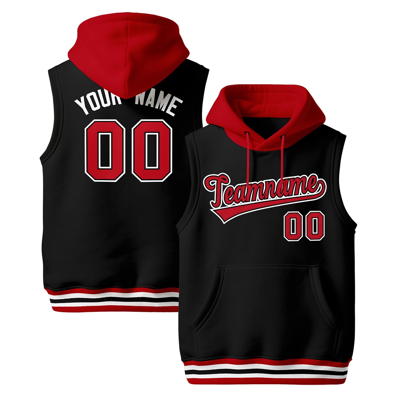Custom Black Red White sleeveless Classic style Hoodie| KXKSHOP