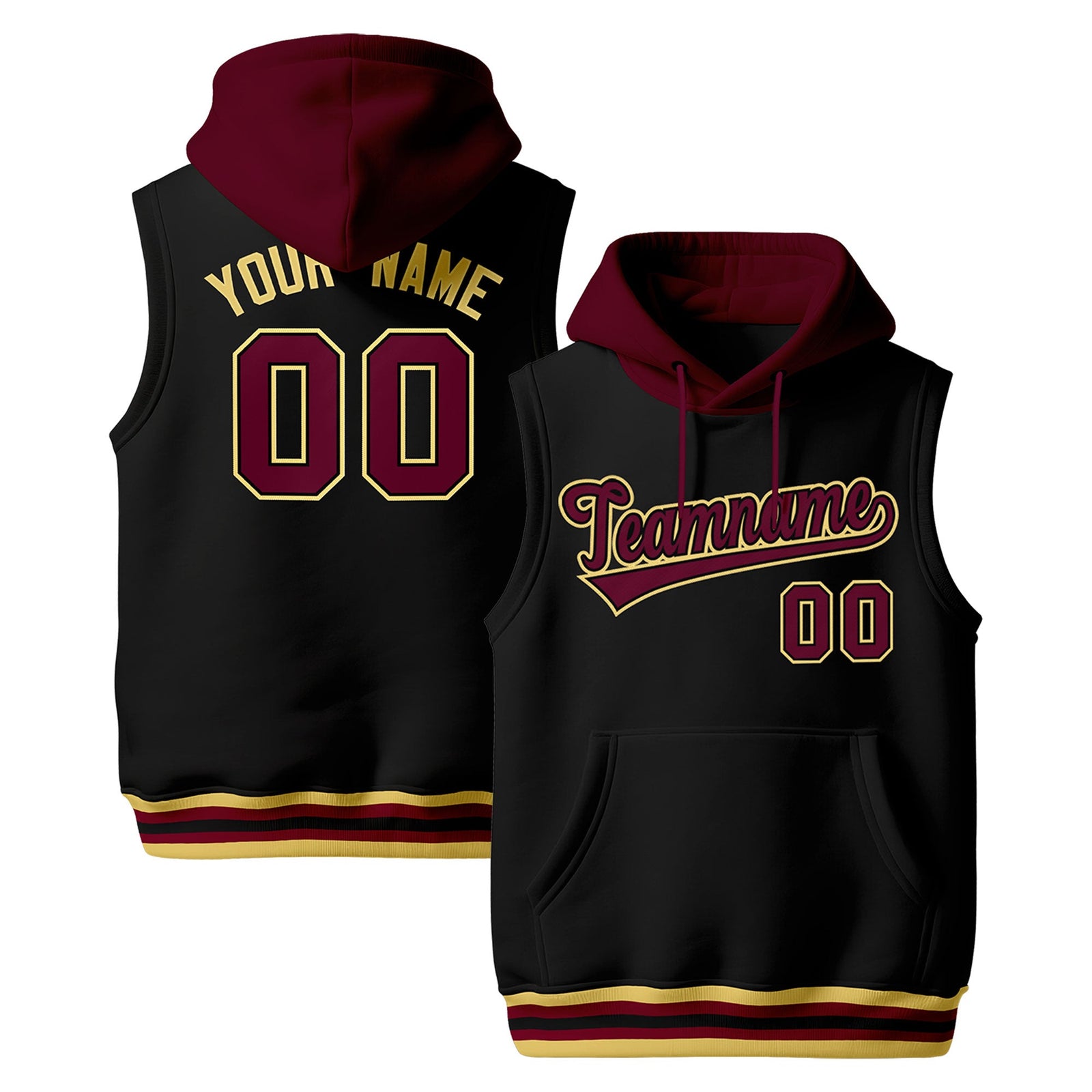 Custom Black Crimson Khaki sleeveless Classic style Hoodie| KXKSHOP