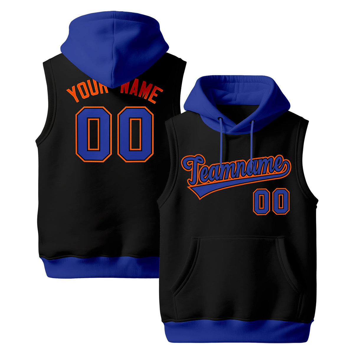 Custom Black Royal Blue Orange sleeveless Classic style Hoodie| KXKSHOP