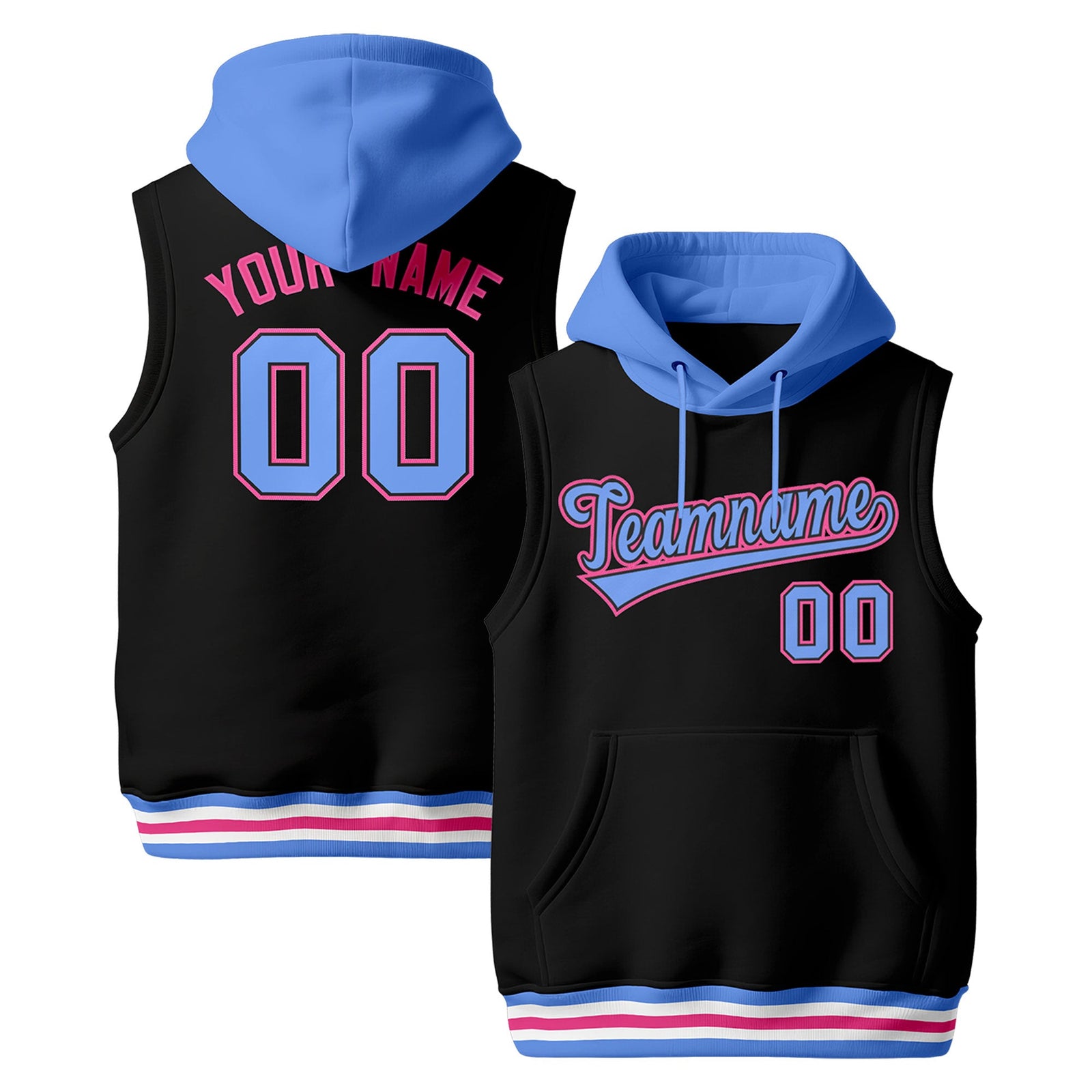 Custom Black Powder Blue White sleeveless Classic style Hoodie| KXKSHOP