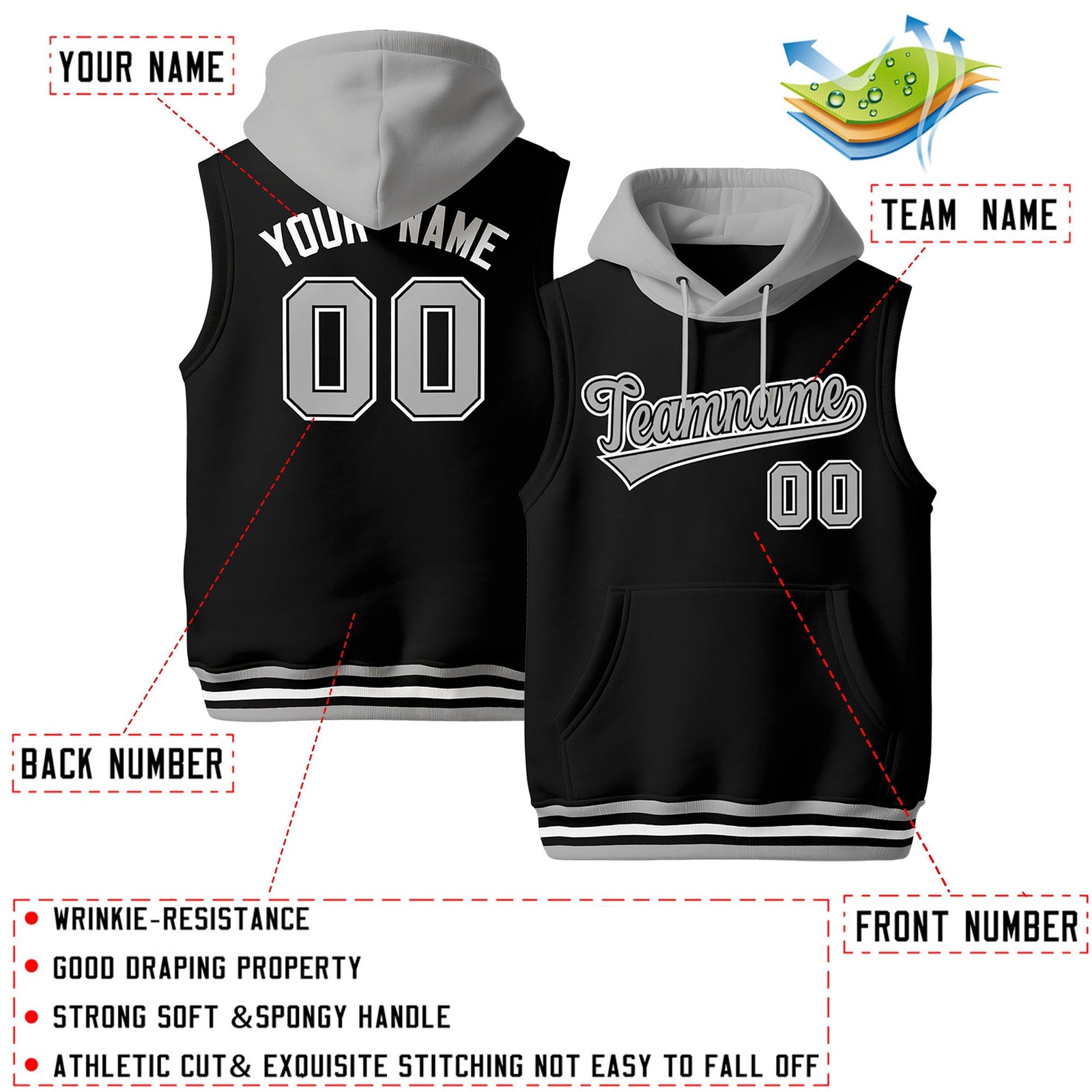 Custom Black Gray White sleeveless Classic style Hoodie| KXKSHOP