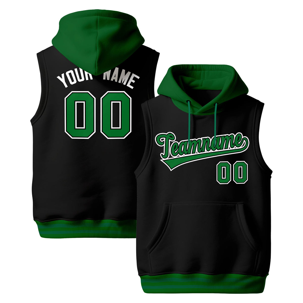 Custom Black Kelly Green White sleeveless Classic style Hoodie| KXKSHOP