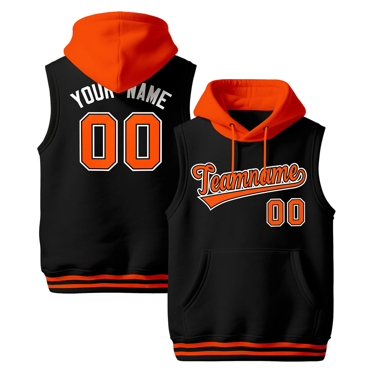 Custom Black Orange White sleeveless Classic style Hoodie| KXKSHOP