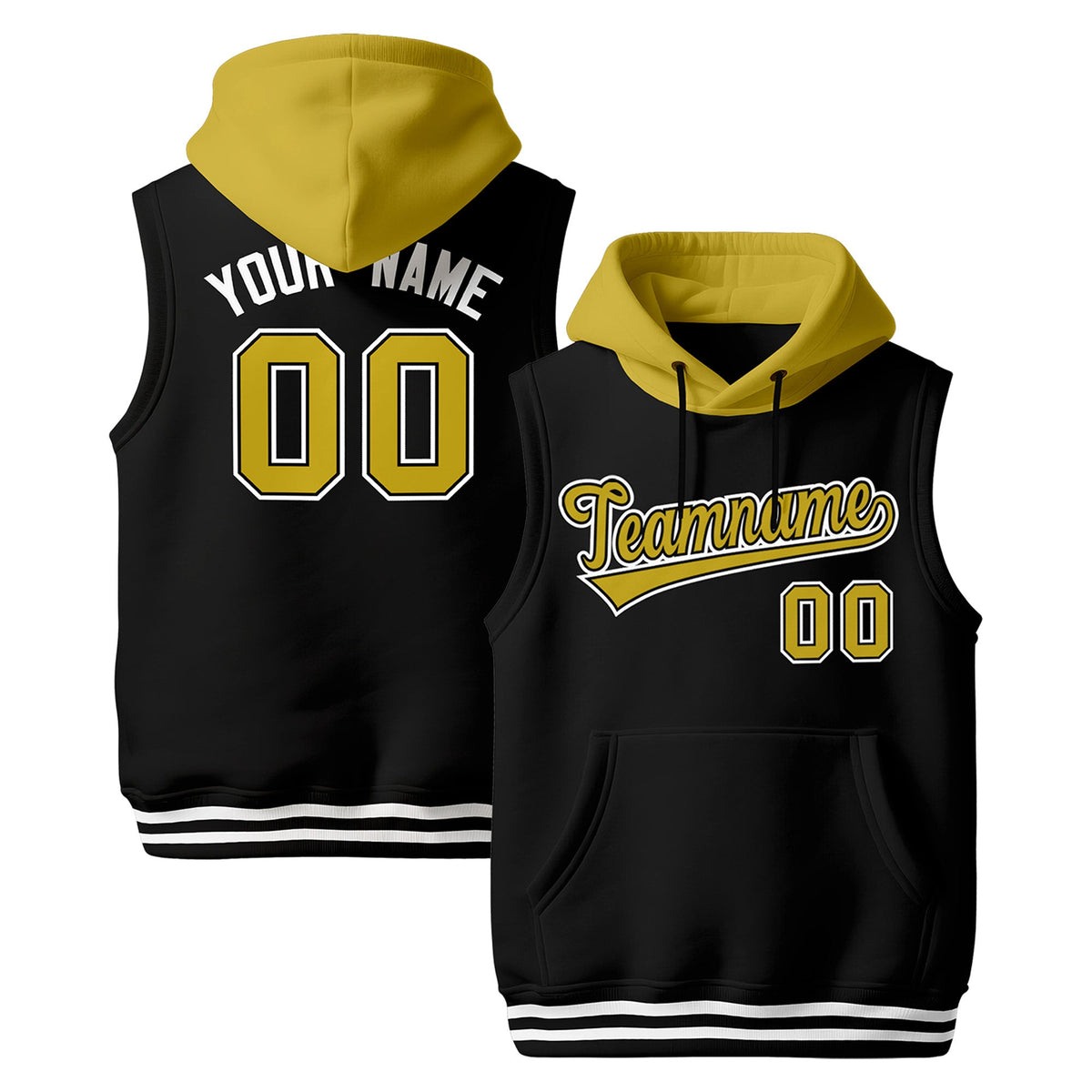 Custom Black Old Gold White sleeveless Classic style Hoodie| KXKSHOP