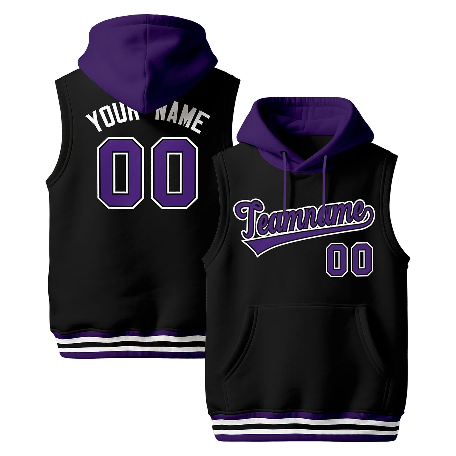 Custom Black Purple White sleeveless Classic style Hoodie| KXKSHOP