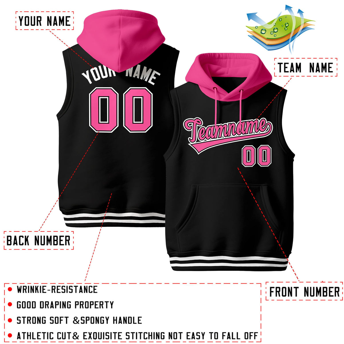 Custom Black Pink White sleeveless Classic style Hoodie| KXKSHOP