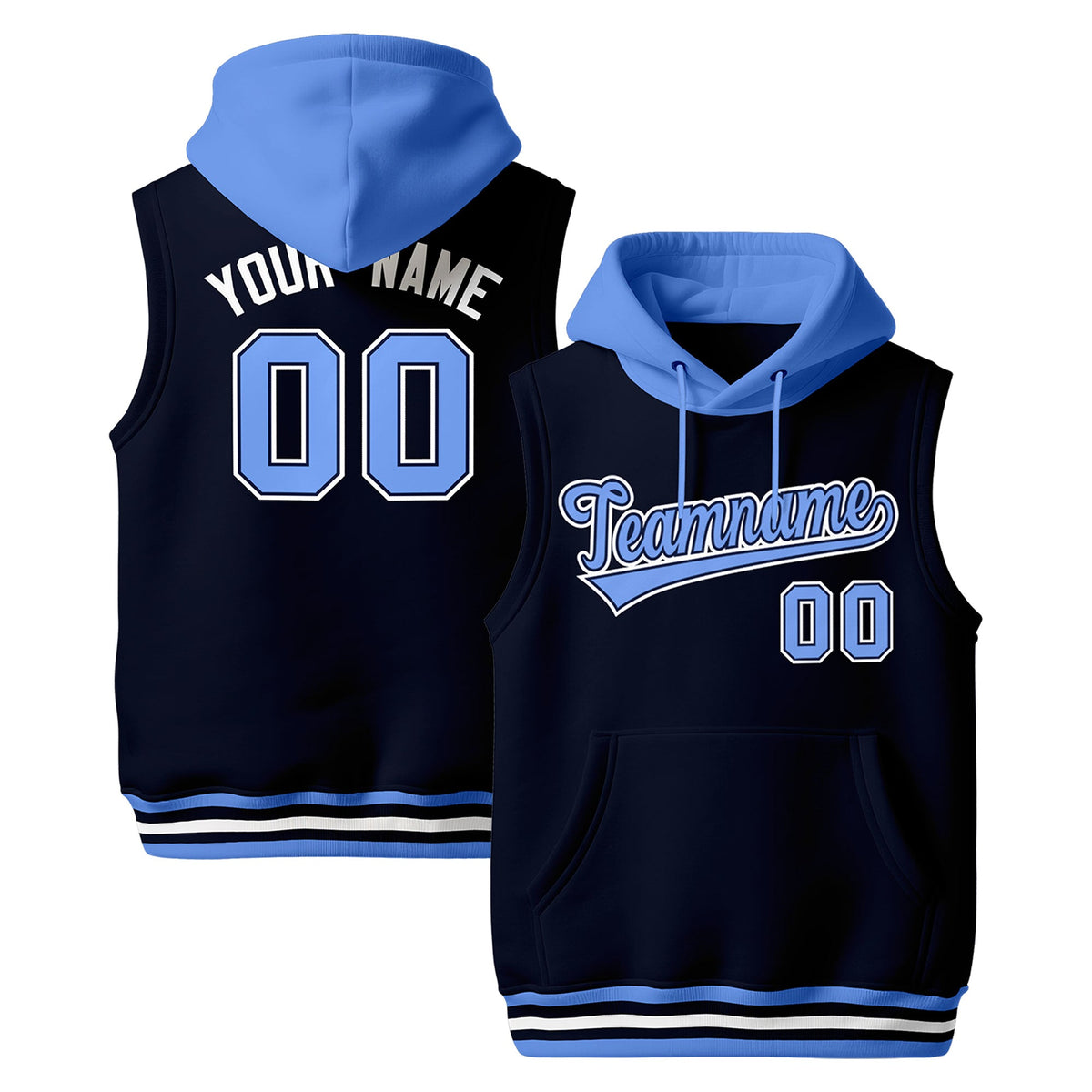 Custom Navy White Powder Blue sleeveless Classic style Hoodie| KXKSHOP