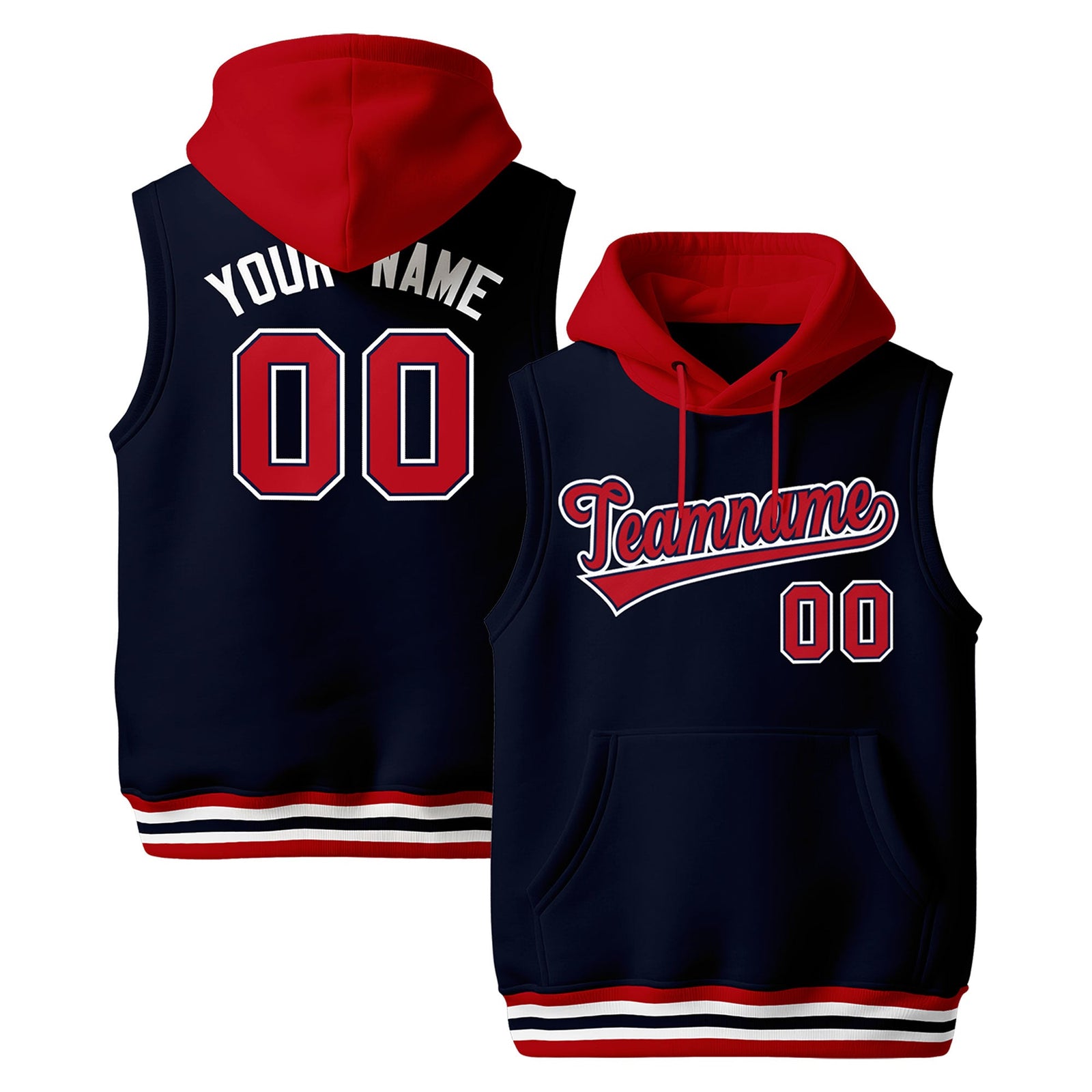 Custom Navy Red White sleeveless Classic style Hoodie| KXKSHOP