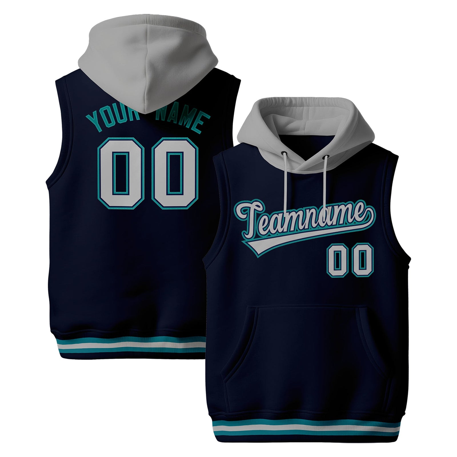 Custom Navy Gray Teal sleeveless Classic style Hoodie| KXKSHOP