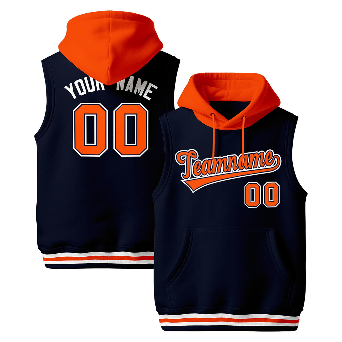 Custom Navy Orange White sleeveless Classic style Hoodie| KXKSHOP