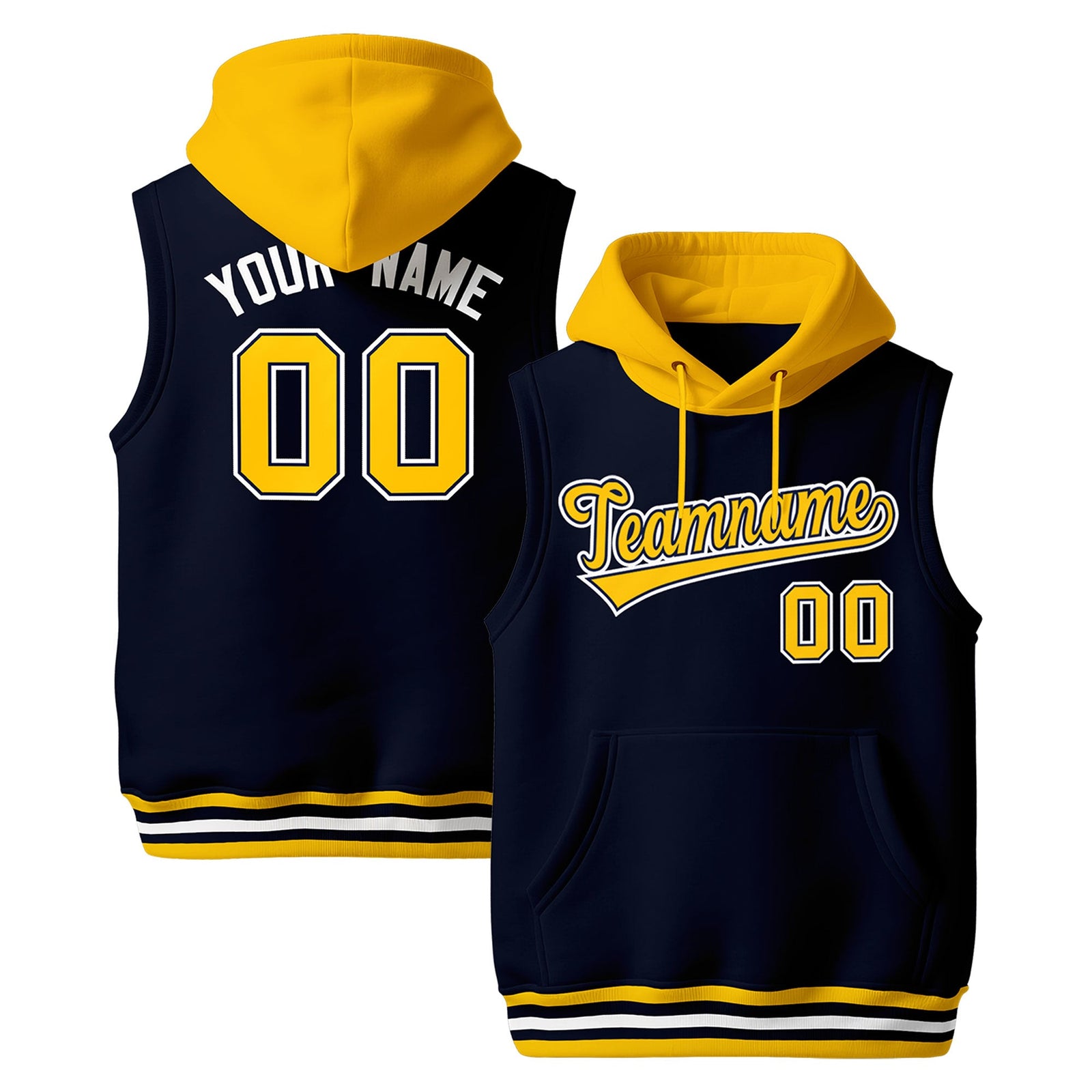Custom Navy Gold White sleeveless Classic style Hoodie| KXKSHOP