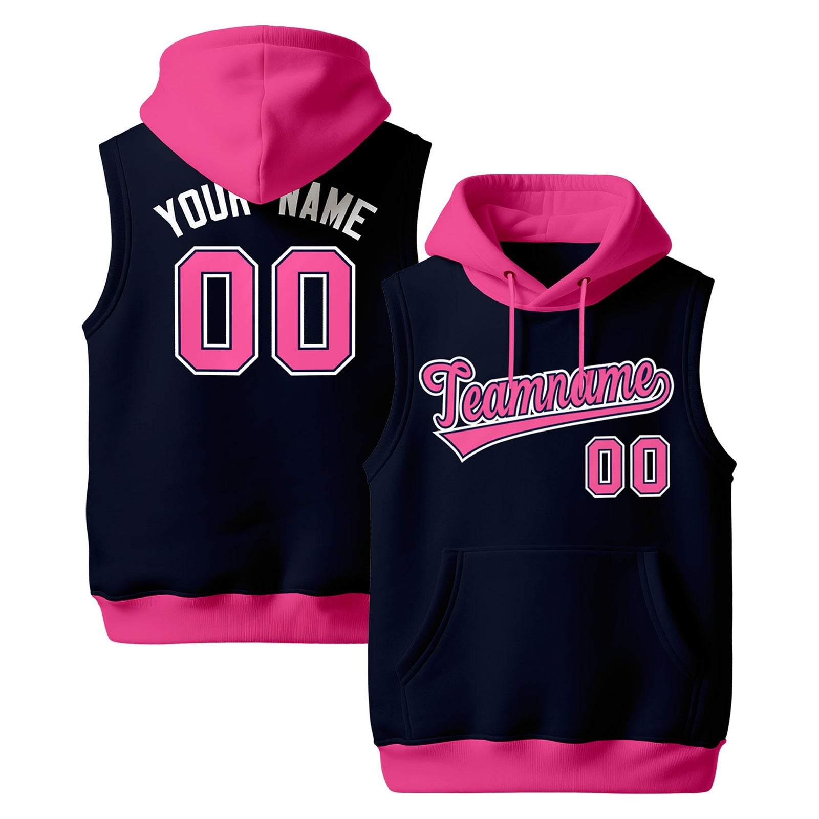 Custom Navy Pink White sleeveless Classic style Hoodie| KXKSHOP