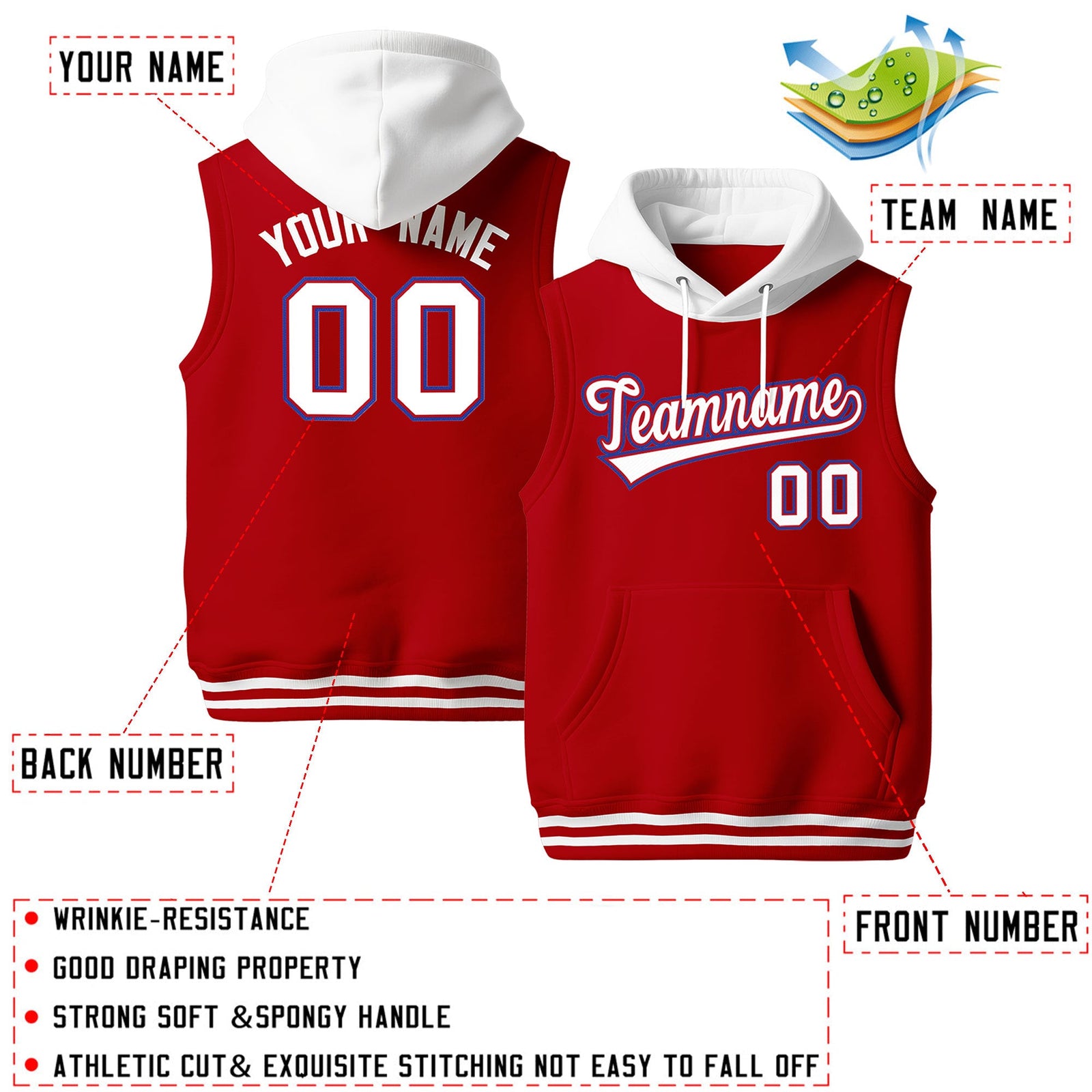 Custom Red White Royal Blue sleeveless Classic style Hoodie| KXKSHOP