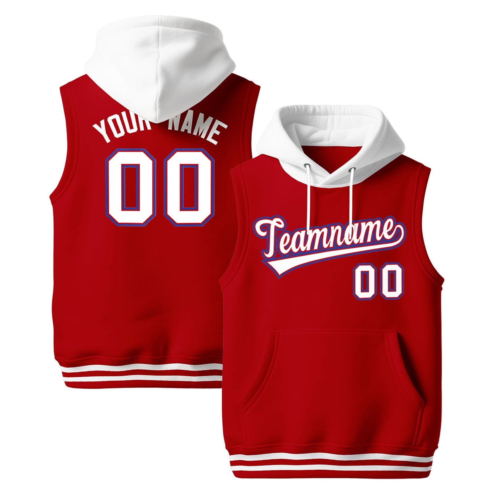 Custom Red White Royal Blue sleeveless Classic style Hoodie| KXKSHOP