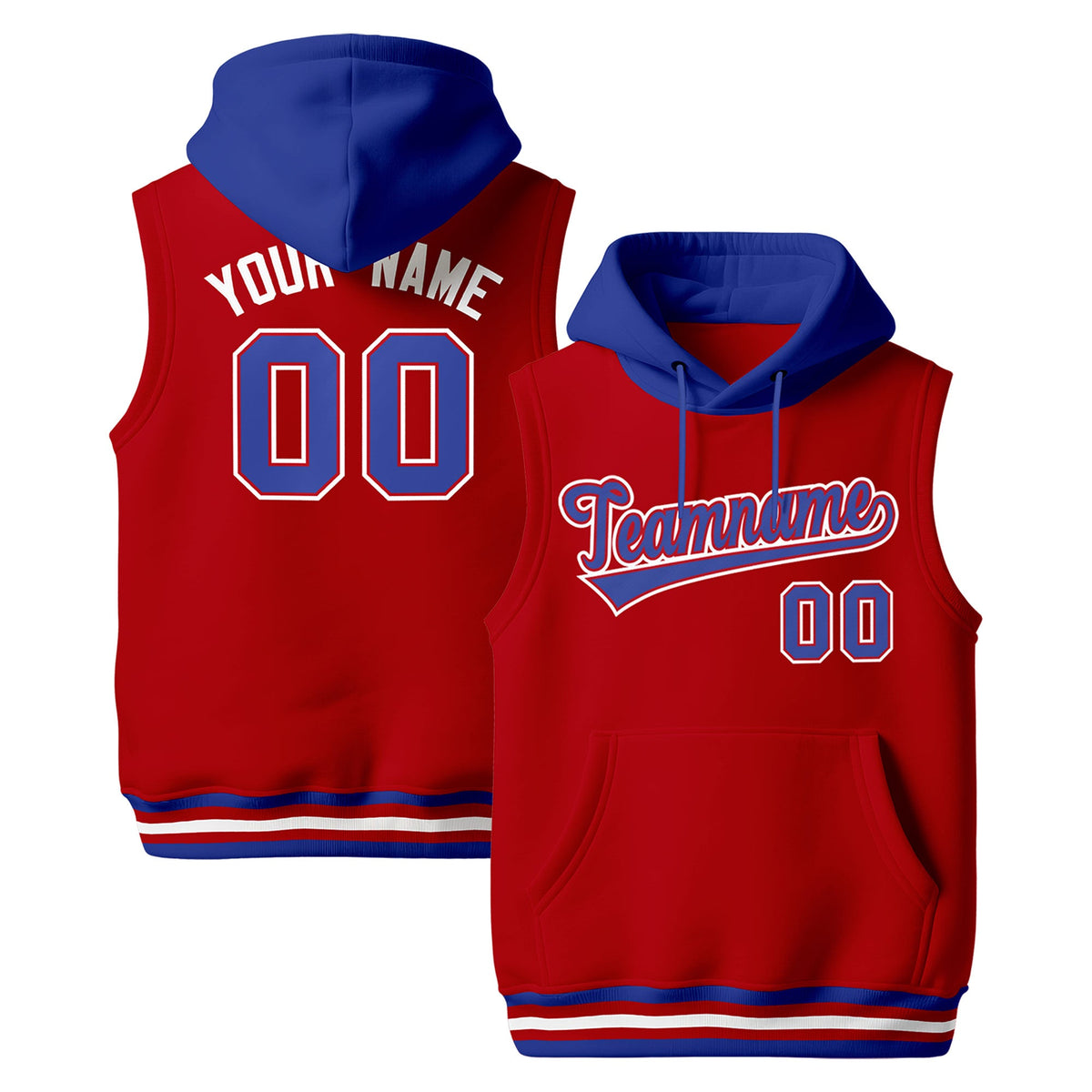 Custom Red Royal Blue White sleeveless Classic style Hoodie| KXKSHOP