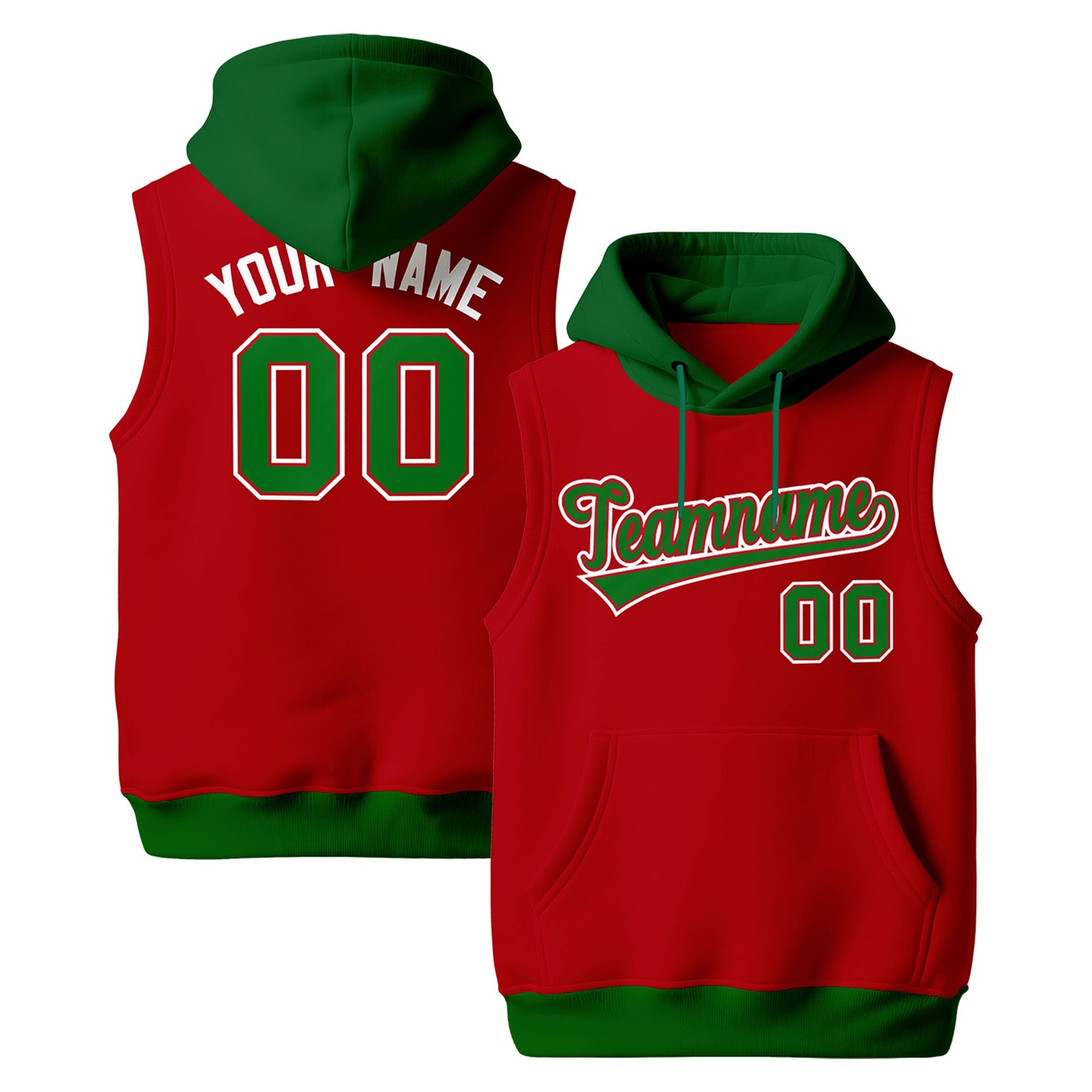 Custom Red Kelly Green White sleeveless Classic style Hoodie| KXKSHOP