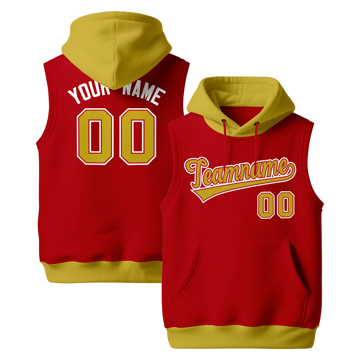 Custom Red Old Gold White sleeveless Classic style Hoodie| KXKSHOP
