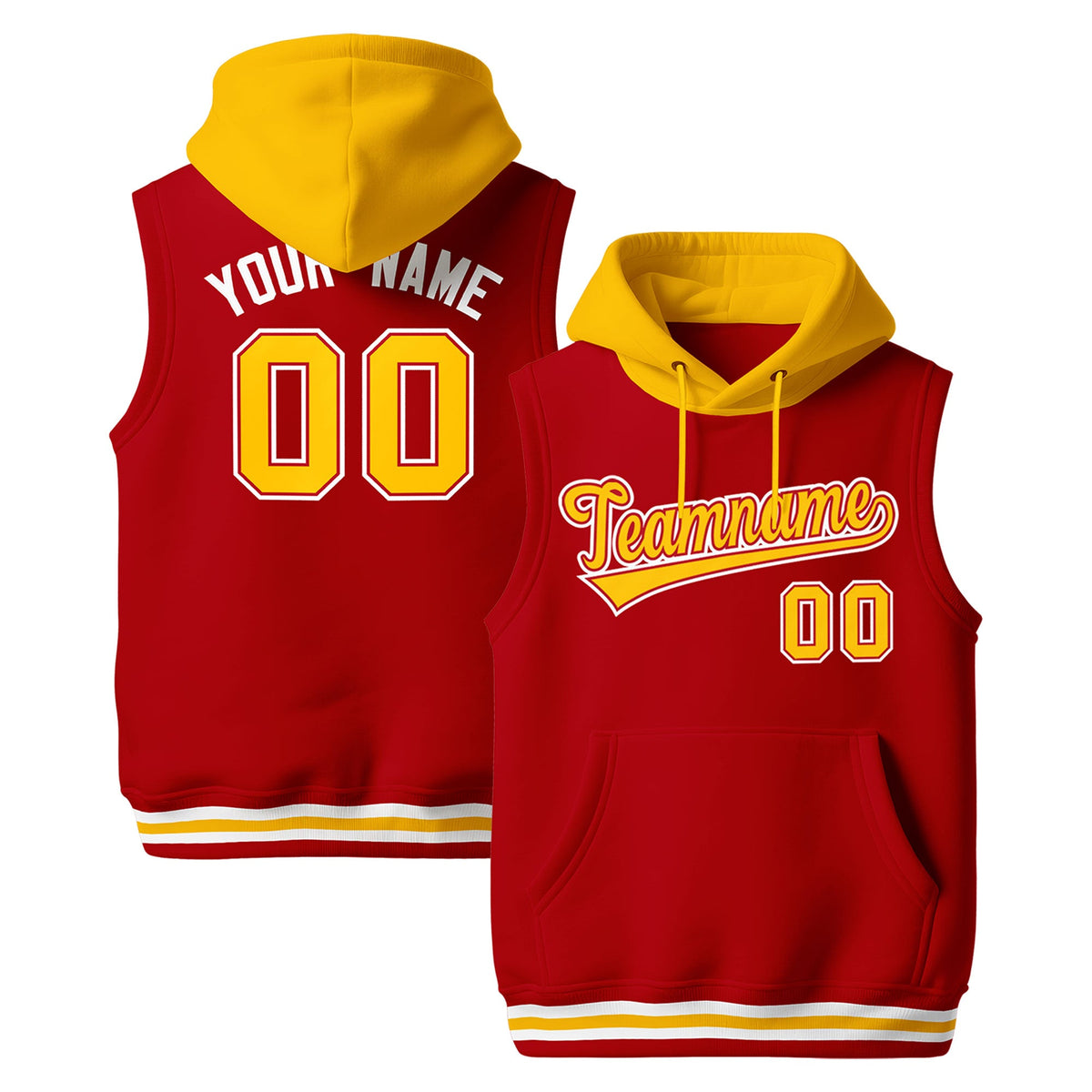Custom Red Gold White sleeveless Classic style Hoodie| KXKSHOP