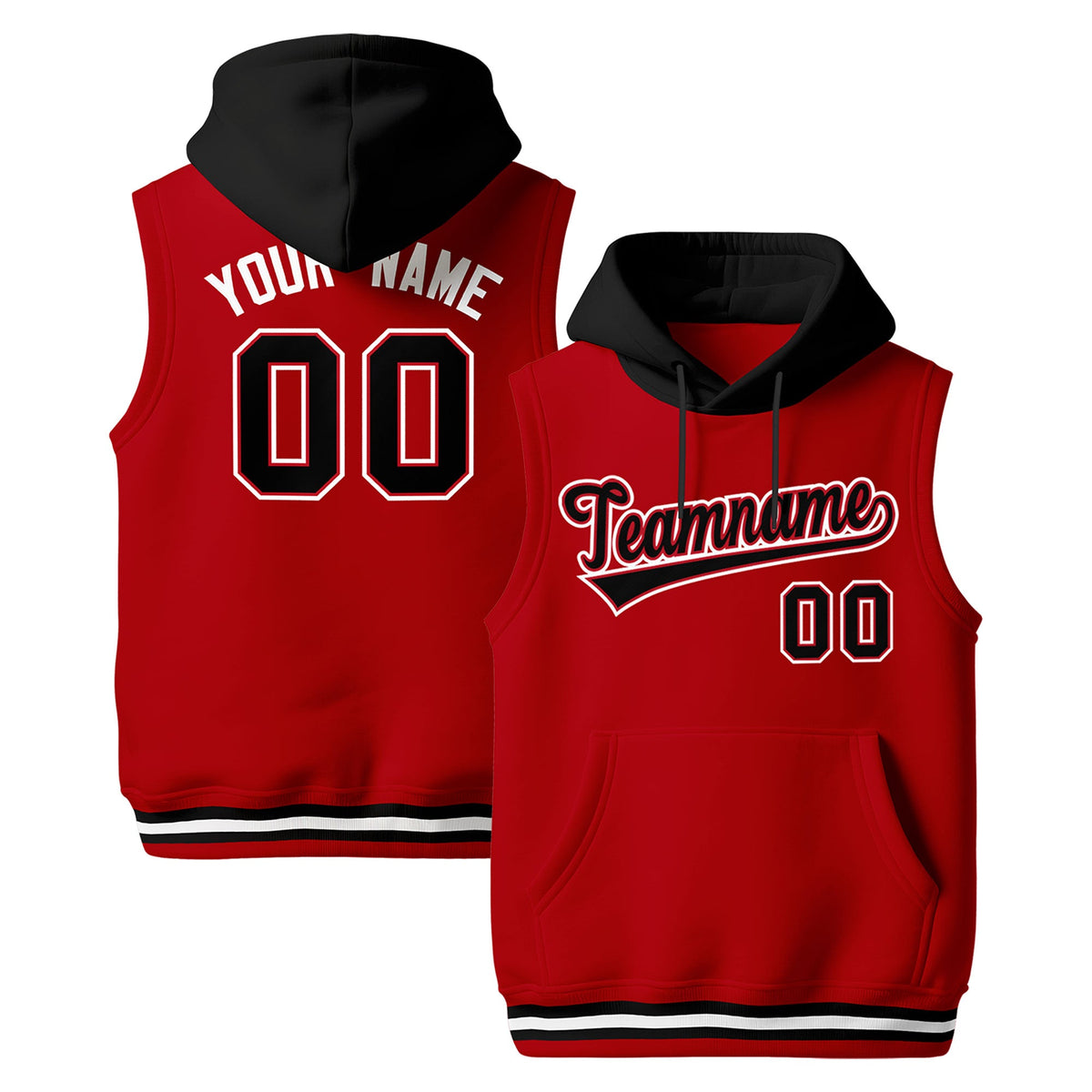 Custom Red Black White sleeveless Classic style Hoodie| KXKSHOP