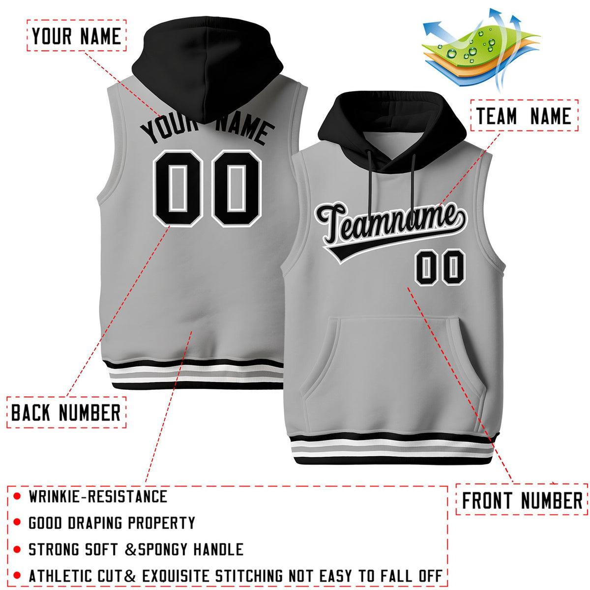 Custom Gray Black White sleeveless Classic style Hoodie| KXKSHOP