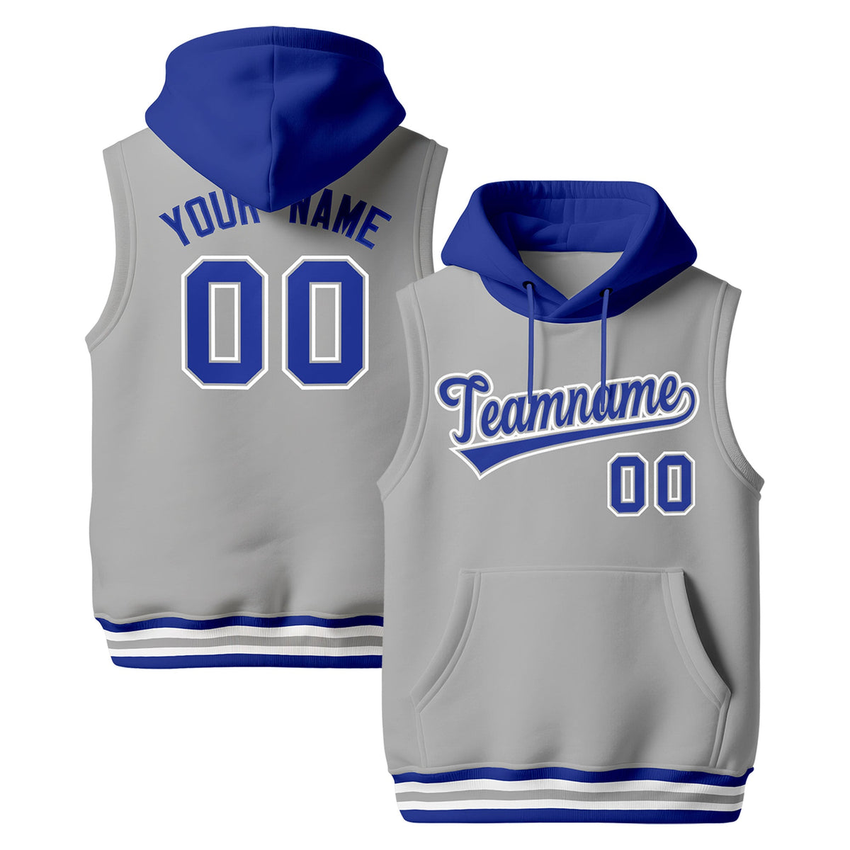 Custom Gray Royal Blue White sleeveless Classic style Hoodie| KXKSHOP