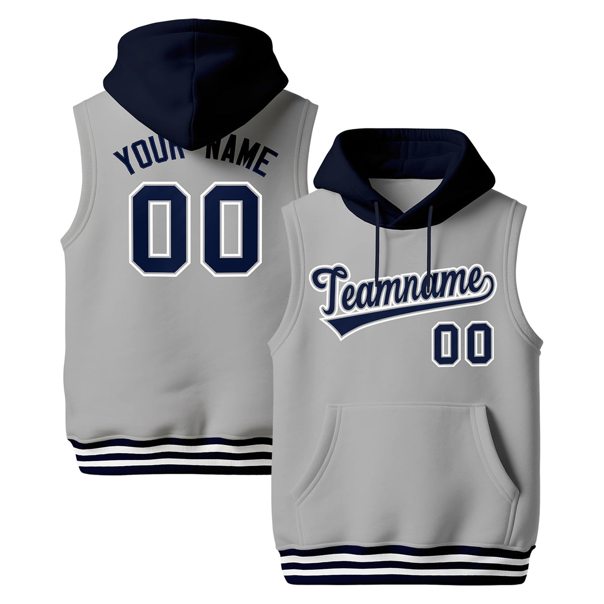 Custom Gray Navy White sleeveless Classic style Hoodie| KXKSHOP