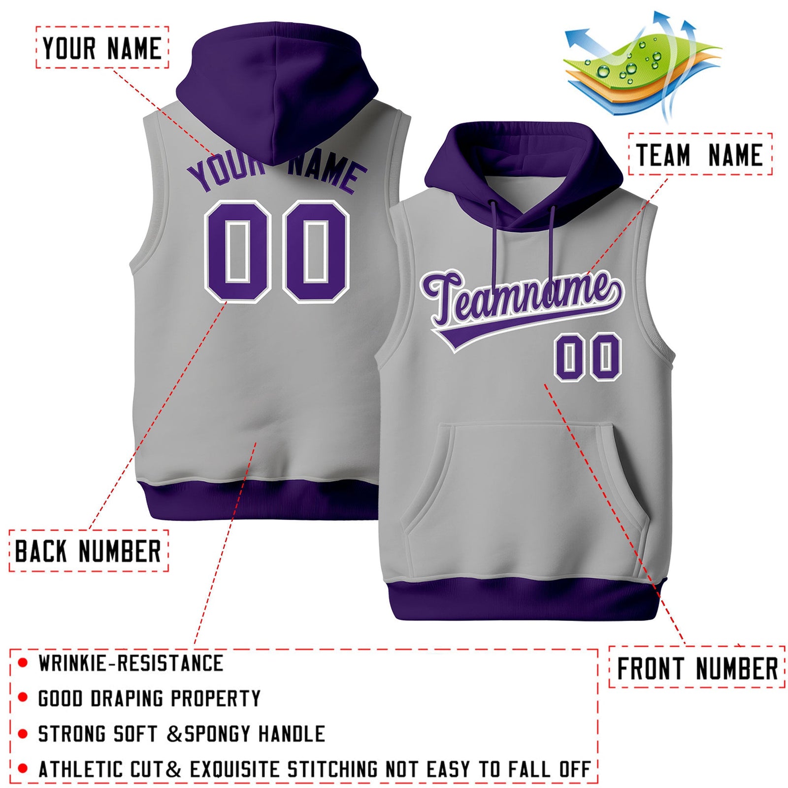 Custom Gray Purple White sleeveless Classic style Hoodie| KXKSHOP