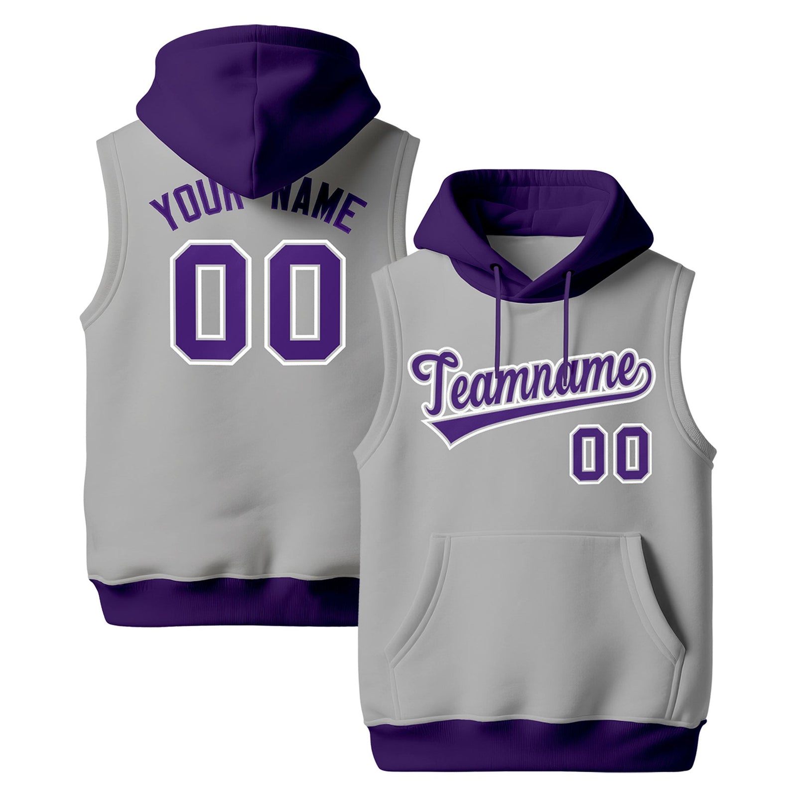 Custom Gray Purple White sleeveless Classic style Hoodie| KXKSHOP