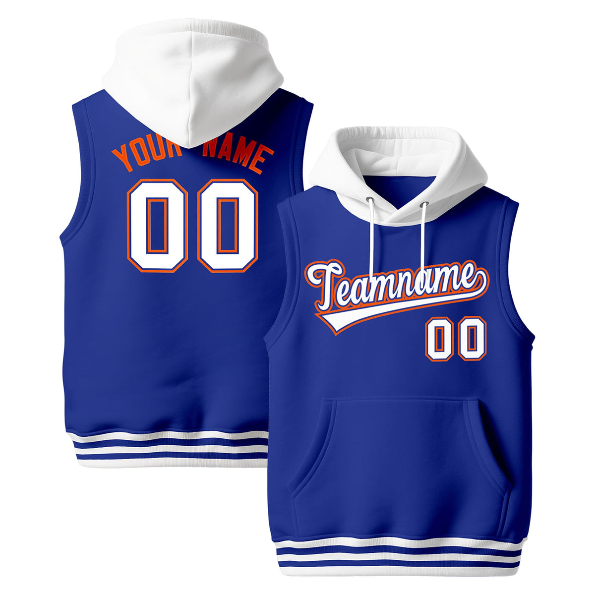 Custom Royal Blue White Orange sleeveless Classic style Hoodie| KXKSHOP