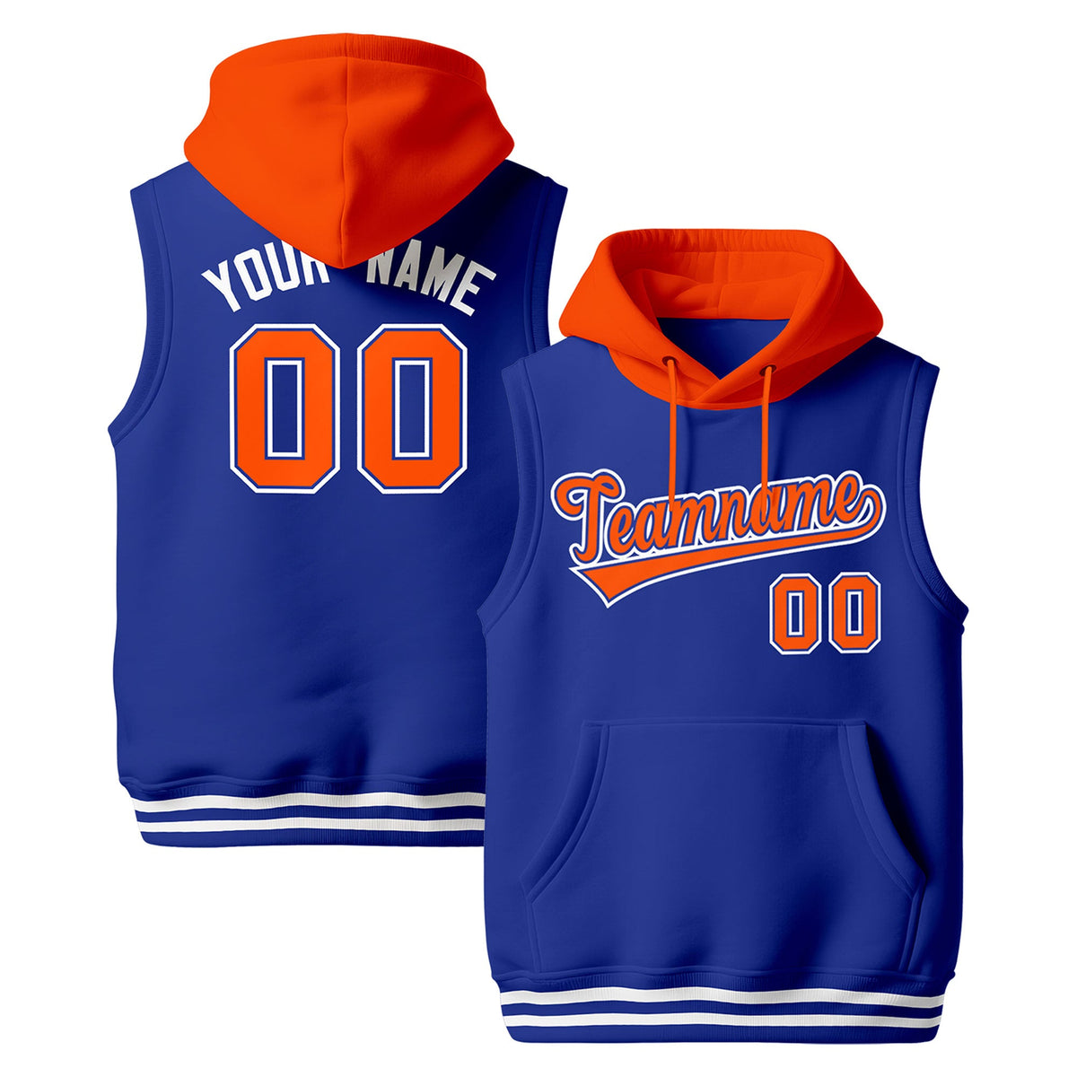 Custom Royal Blue Orange White sleeveless Classic style Hoodie| KXKSHOP