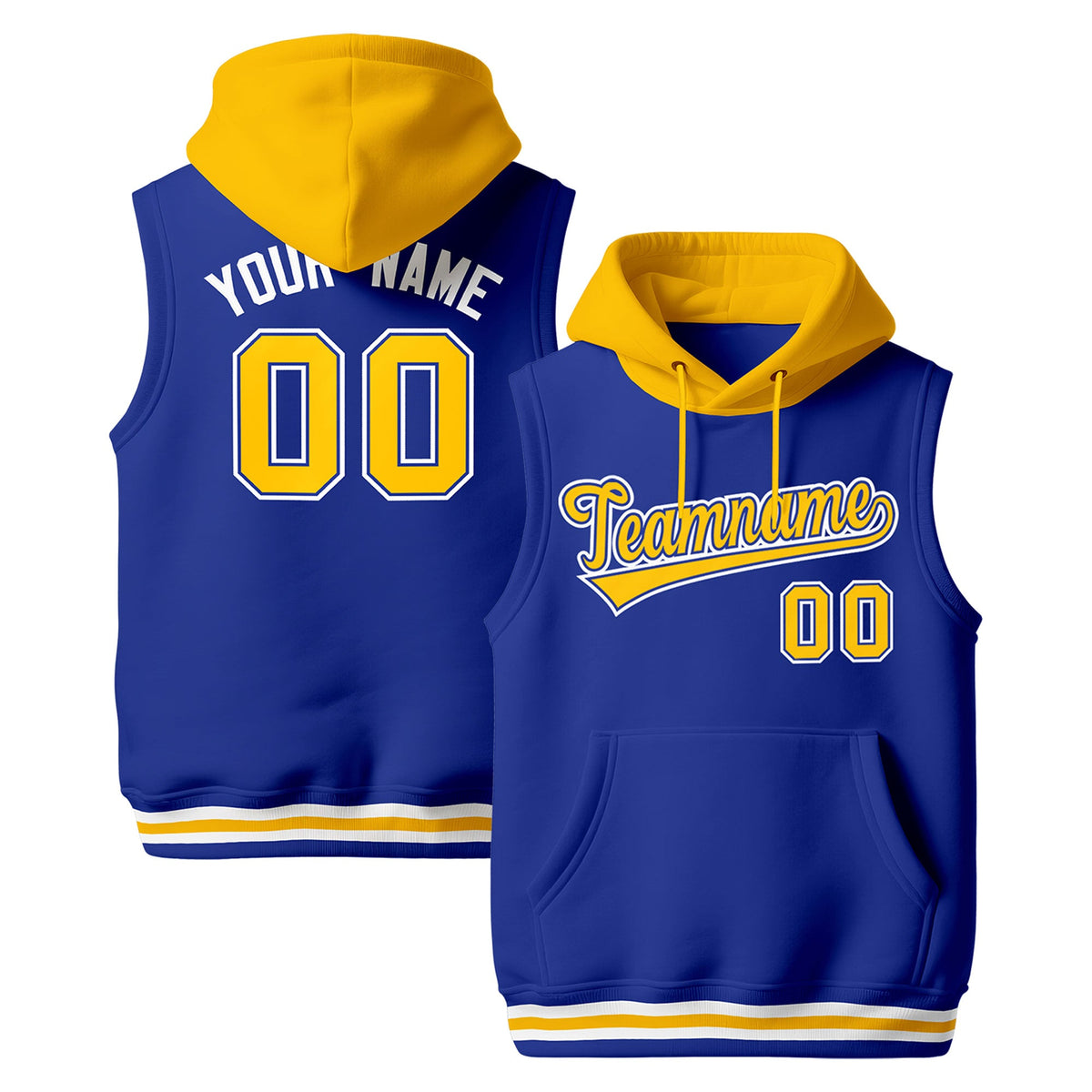 Custom Royal Blue Gold White sleeveless Classic style Hoodie| KXKSHOP