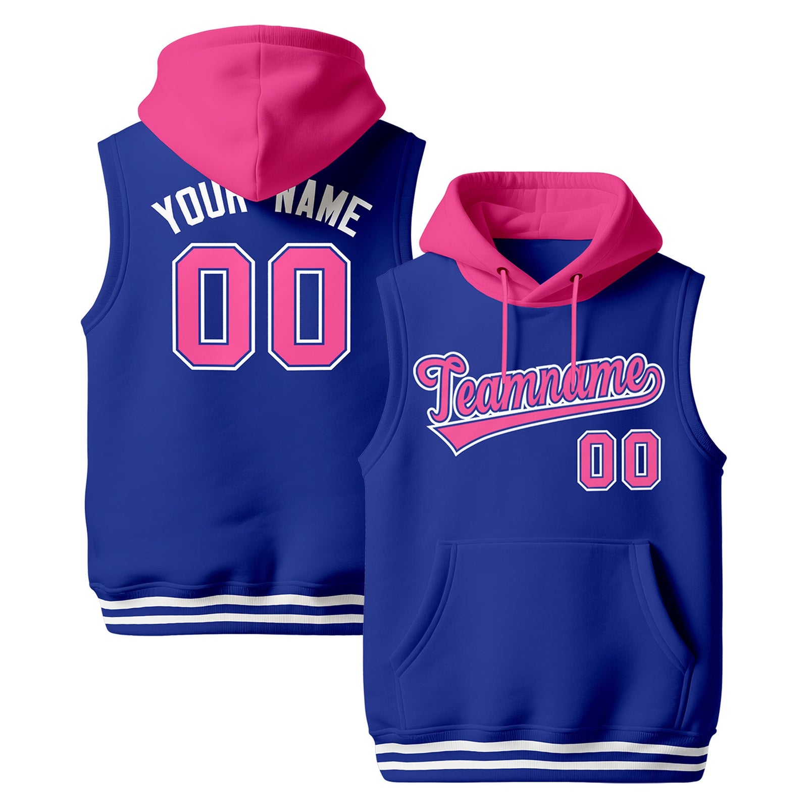 Custom Royal Blue Pink White sleeveless Classic style Hoodie| KXKSHOP